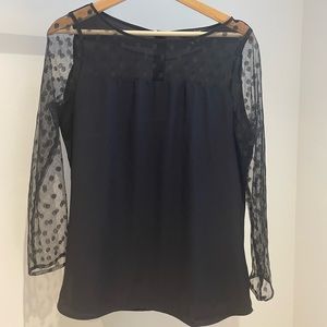 Express sheer black polka dot long sleeve blouse